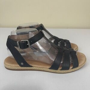 UGG Lanette 1011551‎ Black Leather Gladiator Espadrille Sandals Women's Size 8